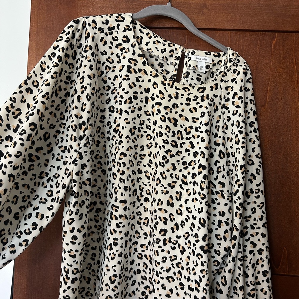 Nine West.   Leopard Print Long Sleeve Blouse
